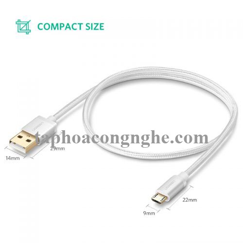 Ugreen 30654 0.5M màu Trắng Cáp sạc truyền dữ liệu USB 2.0 sang MICRO USB đầu mạ vàng US134 30030654